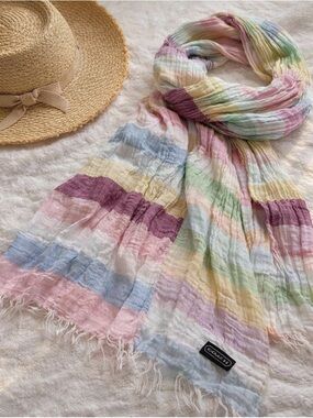 Coach Pastel Striped Cotton Scarf Made in Italy Lightweight